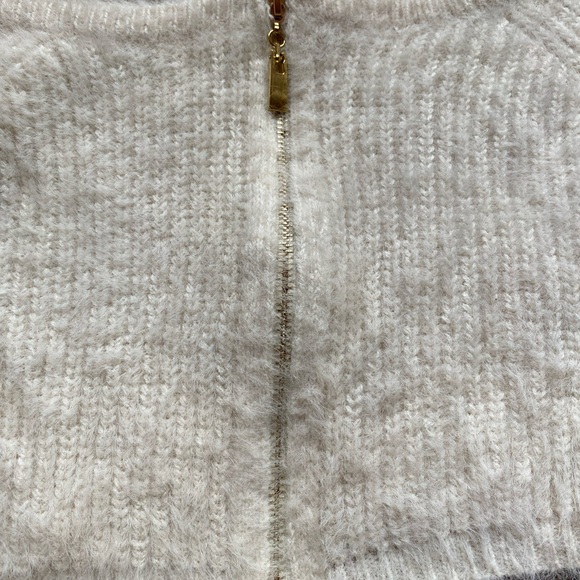 Cream Eyelash Knit Zip Through Crop Top - Picture 2 of 4